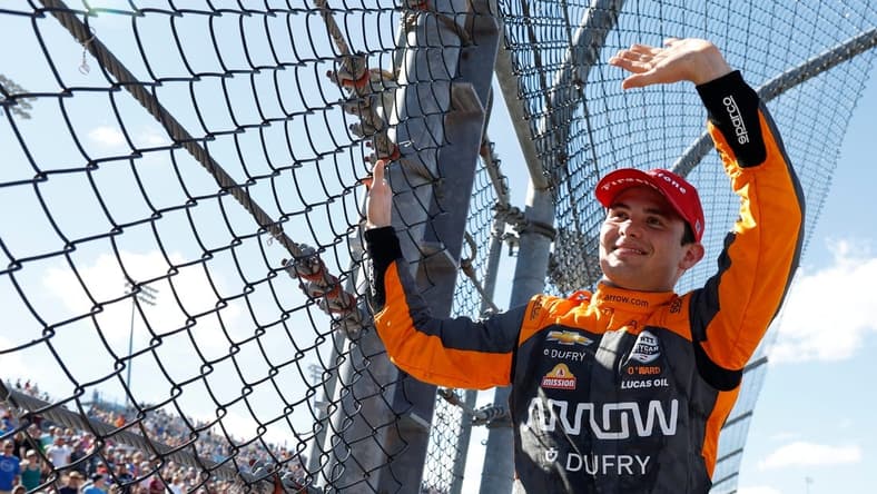 Pato O'Ward wins the IndyCar Hy-Vee Salute To Farmers 300 at the Iowa Speedway in Newton, Iowa, on July 24, 2022.