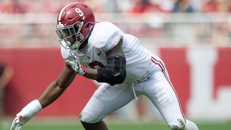 Alabama linebacker Eyabi Anoma (9) during second half action in the Alabama A-Day spring football scrimmage game at Bryant Denny Stadium in Tuscaloosa, Ala., on Saturday April 13, 2019. 

Anoma01