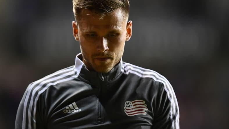Sep 3, 2021; Philadelphia, Pennsylvania, USA; New England Revolution midfielder Arnor Traustason (25) leaves the field after a red card ejection in the second half against the Philadelphia Union at Subaru Park. Mandatory Credit: Kyle Ross-USA TODAY Sports
