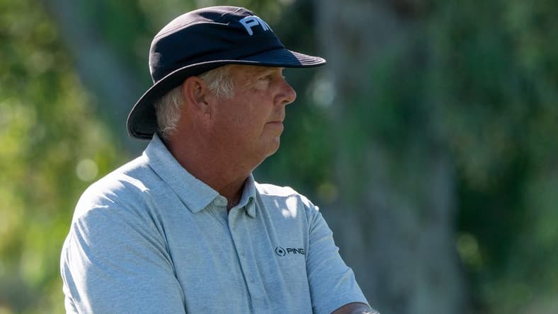 Nov 14, 2021; Phoenix, Arizona, USA; Kirk Triplett stands aside the tee of the seventh and awaits his turn to play during the final round of the Charles Schwab Cup Championship golf tournament at Phoenix Country Club. Mandatory Credit: Allan Henry-USA TODAY Sports