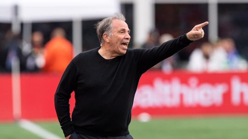 Jun 19, 2022; Foxborough, Massachusetts, USA; New England Revolution head coach Bruce Arena reacts during the first half against Minnesota United FC at Gillette Stadium. Mandatory Credit: Paul Rutherford-USA TODAY Sports