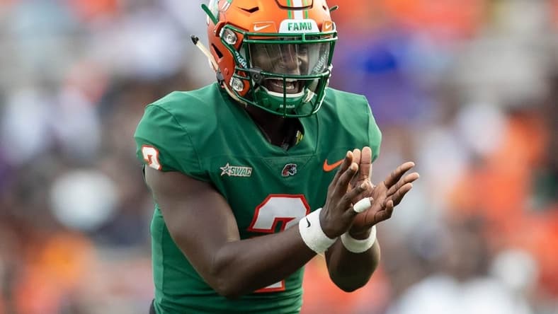 Florida A&M Rattlers quarterback Cameron Sapp (2) waits for the snap during a game between Florida A&M University and Alabama State University at Bragg Memorial Stadium in Tallahassee, Fla. Saturday, Oct. 2, 2021.

Famu Vs Alabama State 100221 490