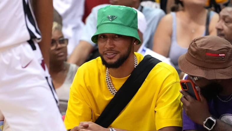 Jul 9, 2022; Las Vegas, NV, USA; Brooklyn Nets point guard Ben Simmons is pictured during an NBA Summer League game between the Boston Celtics and the Miami Heat at Cox Pavilion. Mandatory Credit: Stephen R. Sylvanie-USA TODAY Sports