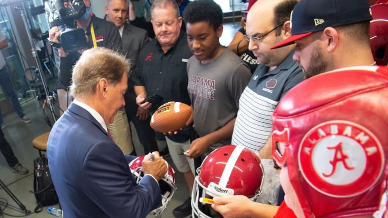 July 19, 2022; Atlanta,GA, USA; Alabama head coach Nick Saban signs autographs for fans during SEC Media Days at the College Football Hall of Fame in Atlanta Tuesday, July 19, 2022. Gary Cosby Jr.-The Tuscaloosa News

Alabama At Sec Media Days