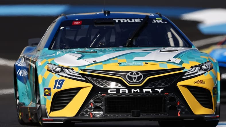 Jul 30, 2022; Speedway, Indiana, USA; NASCAR Cup Series driver Martin Truex Jr. (19) during practice at Indianapolis Motor Speedway Road Course. Mandatory Credit: Mike Dinovo-USA TODAY Sports