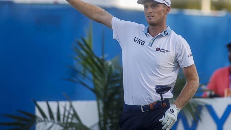 Aug 4, 2022; Greensboro, North Carolina, USA; Will Zalatoris reacts after hitting his tee shot on the 11th tee during the first round of the Wyndham Championship golf tournament. Mandatory Credit: Nell Redmond-USA TODAY Sports