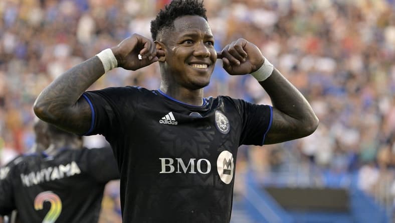 Aug 6, 2022; Montreal, Quebec, CAN; CF Montreal midfielder Romell Quioto (30) celebrates after scoring a goal against the Inter Miami CF during the first half at Stade Saputo. Mandatory Credit: Eric Bolte-USA TODAY Sports