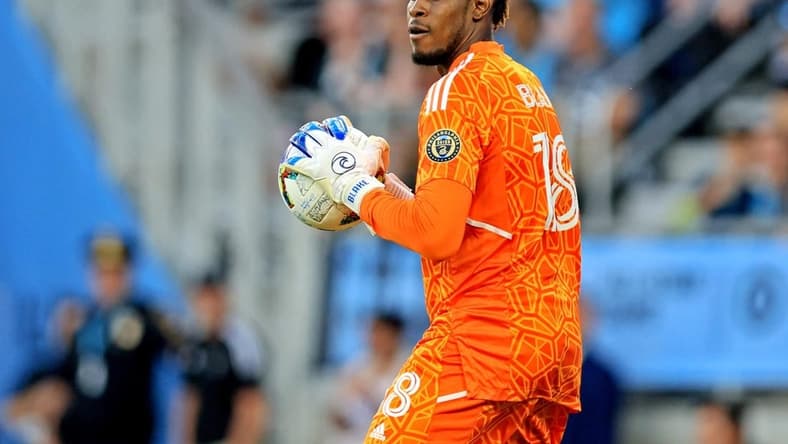 Aug 10, 2022; Saint Paul, MN, USA; MLS goalkeeper Andre Blake (18) of Philadelphia Union during the 2022 MLS All-Star game at Allianz Field. Mandatory Credit: Aaron Doster-USA TODAY Sports
