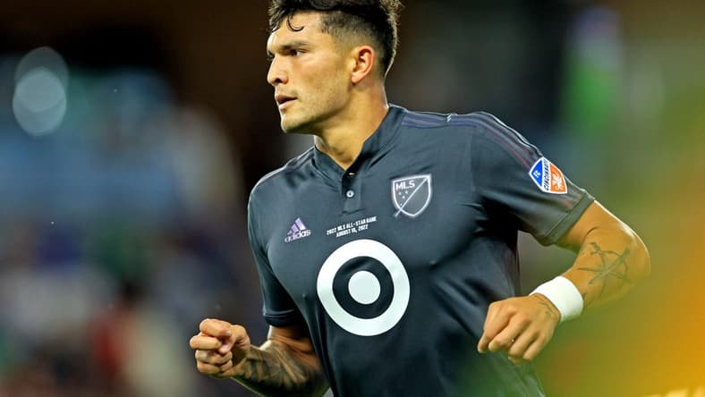 Aug 10, 2022; Saint Paul, MN, USA; MLS forward Brandon Vazquez (19) of FC Cincinnati during the MLS All-Star Game at Allianz Field. Mandatory Credit: Aaron Doster-USA TODAY Sports