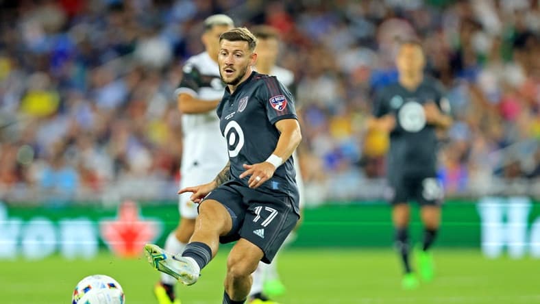 Aug 10, 2022; Saint Paul, MN, USA; MLS midfielder Paul Arriola (17) of FC Dallas kicks the ball during the MLS All-Star Game at Allianz Field. Mandatory Credit: Aaron Doster-USA TODAY Sports