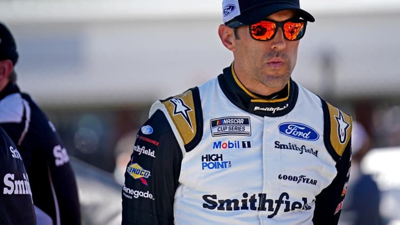 Aug 13, 2022; Richmond, Virginia, USA; NASCAR Cup Series driver Aric Almirola (10) during practice and qualifying for the Federated Auto Parts 400 at Richmond International Raceway. Mandatory Credit: Peter Casey-USA TODAY Sports