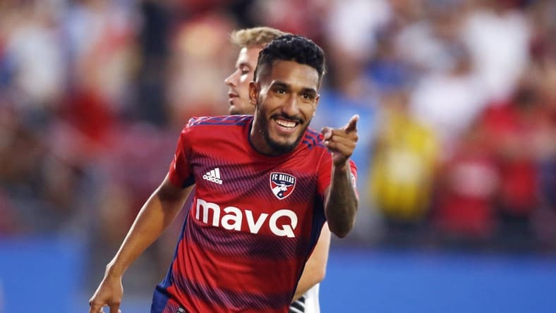 Aug 13, 2022; Frisco, Texas, USA; FC Dallas forward Jesus Ferreira (10) reacts after scoring a goal against the San Jose Earthquakes in the first half at Toyota Stadium. Mandatory Credit: Tim Heitman-USA TODAY Sports