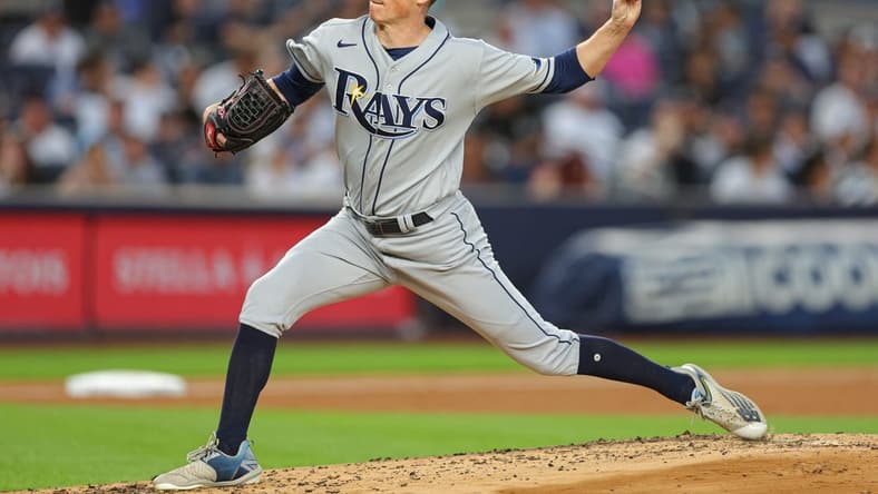 Aug 15, 2022; Bronx, New York, USA; Tampa Bay Rays relief pitcher Ryan Yarbrough (48) delivers a pitch during the third inning against the New York Yankees at Yankee Stadium. Mandatory Credit: Vincent Carchietta-USA TODAY Sports