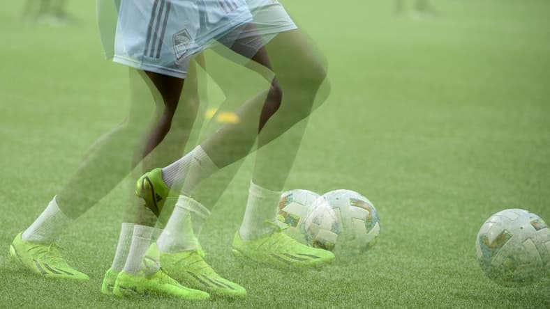 Aug 17, 2022; Vancouver, British Columbia, CAN;  (Editors note: in camera multiple exposure) Colorado Rapids player warms up against the Vancouver Whitecaps FC at BC Place. Mandatory Credit: Anne-Marie Sorvin-USA TODAY Sports