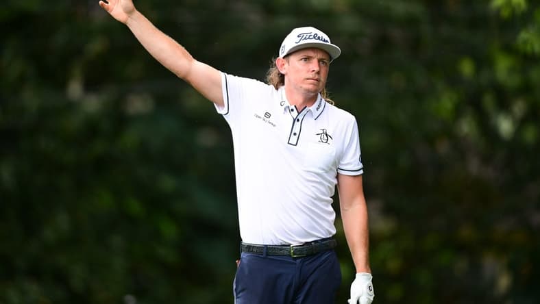 Aug 25, 2022; Atlanta, Georgia, USA; Cameron Smith reacts to his tee shot on the 2nd hole during the first round of the TOUR Championship golf tournament. Mandatory Credit: Adam Hagy-USA TODAY Sports