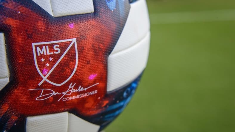 Jul 4, 2019; Frisco, TX, USA; A view of the game ball and MLS logo before the game between FC Dallas and the D.C. United at Toyota Stadium. Mandatory Credit: Jerome Miron-USA TODAY Sports