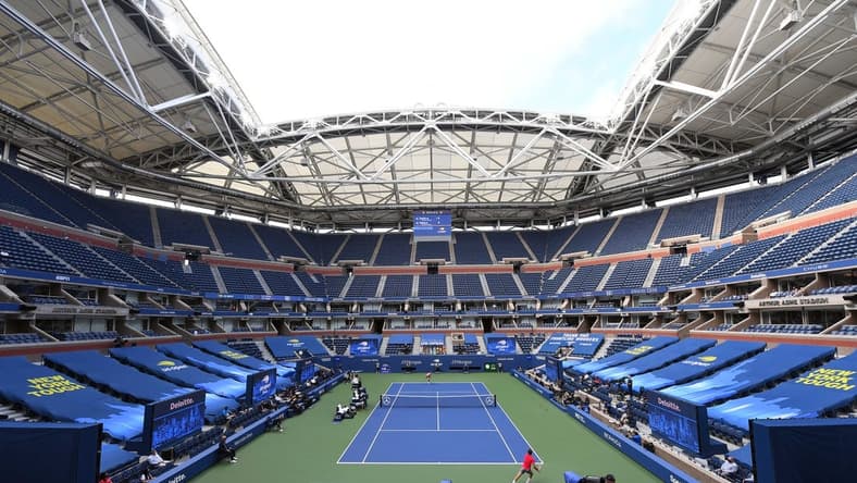 Sep 13, 2020; Flushing Meadows, New York, USA; General view of Arthur Ashe Stadium during the Dominic Thiem of Austria match against Alexander Zverev of Germany in the men's singles final match on day 14 of the 2020 U.S. Open tennis tournament at USTA Billie Jean King National Tennis Center. Mandatory Credit: Robert Deutsch-USA TODAY Sports