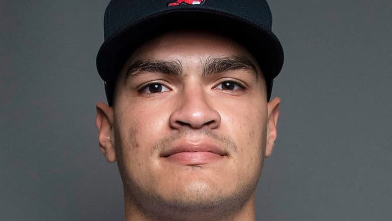 Mar 1, 2021; Fort Myers, FL, USA; Boston Red Sox Frank German #90 poses during media day at JetBlue Park. Mandatory Credit: MLB photos via USA TODAY Sports