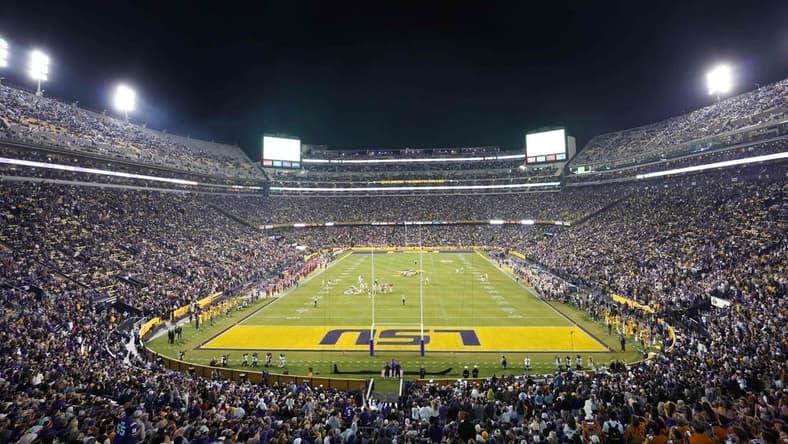 Nov 13, 2021; Baton Rouge, Louisiana, USA; A general overall view of Tiger Stadium during a game between the LSU Tigers and the Arkansas Razorbacks. Mandatory Credit: Kirby Lee-USA TODAY Sports