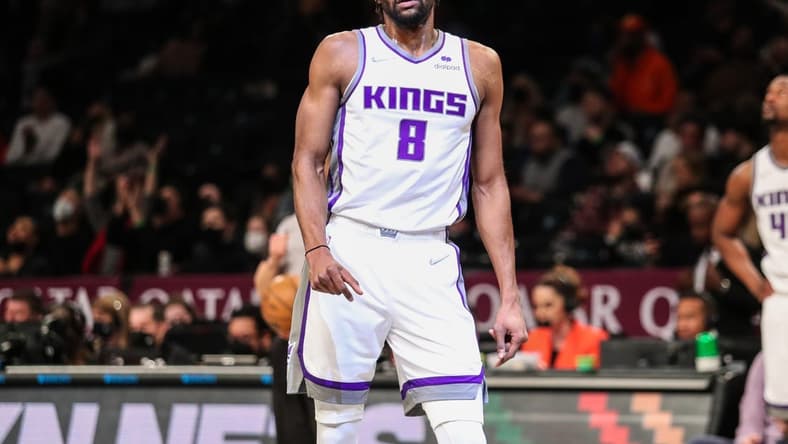 Feb 14, 2022; Brooklyn, New York, USA; Sacramento Kings forward Maurice Harkless (8) at Barclays Center. Mandatory Credit: Wendell Cruz-USA TODAY Sports