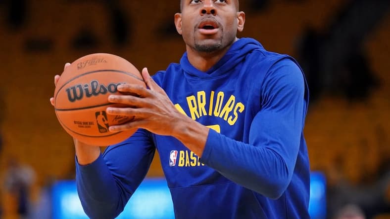 Jun 2, 2022; San Francisco, California, USA; Golden State Warriors forward Andre Iguodala (9) warms up before game one of the 2022 NBA Finals against the Boston Celtics at Chase Center. Mandatory Credit: Cary Edmondson-USA TODAY Sports