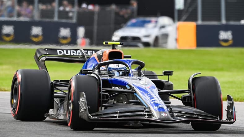 Jun 17, 2022; Montreal, Quebec, CAN; Williams driver Nicholas Latifi of Canada races in the Senna turns during the second free practice session at Circuit Gilles Villeneuve. Mandatory Credit: David Kirouac-USA TODAY Sports