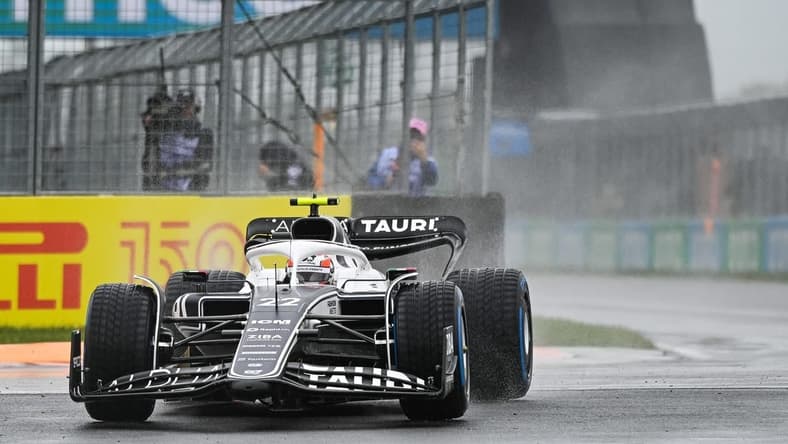 Jun 18, 2022; Montreal, Quebec, CAN; Alpha Tauri driver Yuki Tsunoda of Japan misses the fourteenth turn during the third free practice session at Circuit Gilles Villeneuve. Mandatory Credit: David Kirouac-USA TODAY Sports