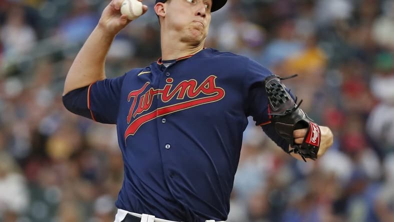 Jul 12, 2022; Minneapolis, Minnesota, USA; Minnesota Twins starting pitcher Josh Winder (74) throws to the Milwaukee Brewers in the second inning at Target Field. Mandatory Credit: Bruce Kluckhohn-USA TODAY Sports