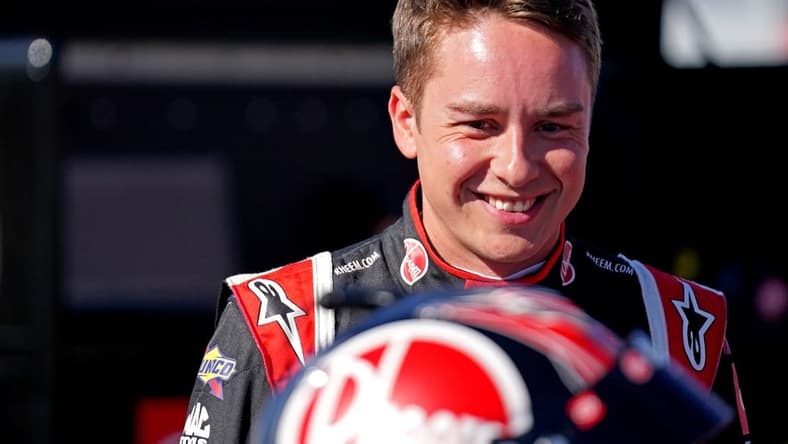 Aug 13, 2022; Richmond, Virginia, USA; NASCAR Cup Series driver Christopher Bell (20) during practice and qualifying for the Federated Auto Parts 400 at Richmond International Raceway. Mandatory Credit: Peter Casey-USA TODAY Sports