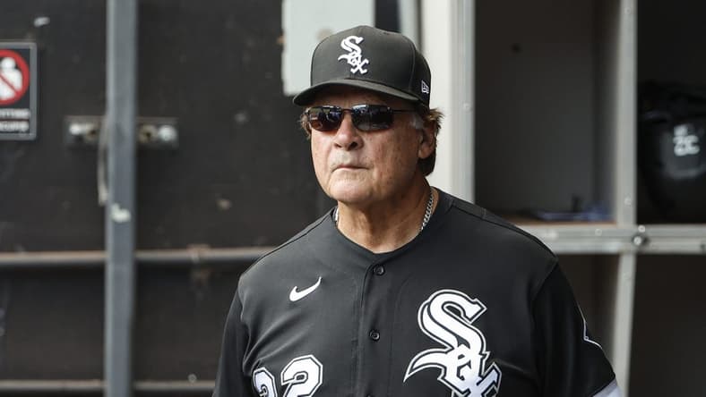Aug 18, 2022; Chicago, Illinois, USA; Chicago White Sox manager Tony La Russa (22) looks on from the dugout during the first inning against the Houston Astros at Guaranteed Rate Field. Mandatory Credit: Kamil Krzaczynski-USA TODAY Sports