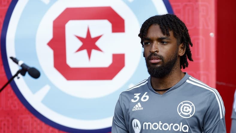 Aug 21, 2022; Chicago, Illinois, USA; Chicago Fire defender Andre Reynolds II (36) takes the field before the game against New York City at Bridgeview Stadium. Mandatory Credit: Mike Dinovo-USA TODAY Sports