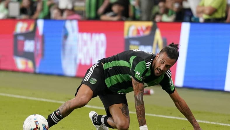 Aug 26, 2022; Austin, Texas, USA; Austin FC forward Maximiliano Urruti (37) controls the ball during the second half against Los Angeles FC at Q2 Stadium. Mandatory Credit: Scott Wachter-USA TODAY Sports