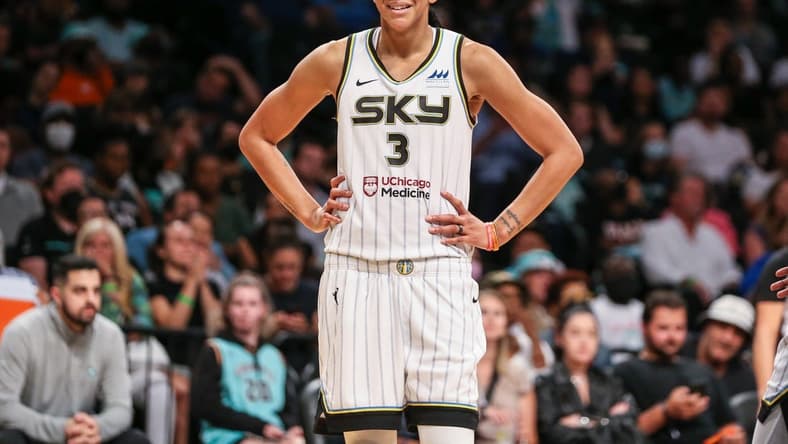 Aug 23, 2022; Brooklyn, New York, USA;  Chicago Sky forward Candace Parker (3) at Barclays Center. Mandatory Credit: Wendell Cruz-USA TODAY Sports