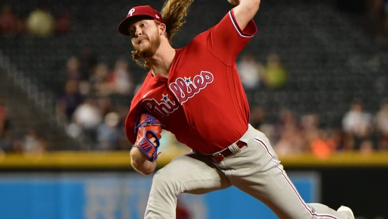 Aug 31, 2022; Phoenix, Arizona, USA;  Philadelphia Phillies starting pitcher Bailey Falter (70) throws in the second inning against the Arizona Diamondbacks at Chase Field. Mandatory Credit: Matt Kartozian-USA TODAY Sports