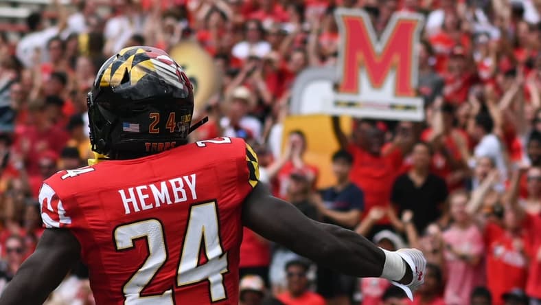 Sep 3, 2022; College Park, Maryland, USA; Maryland Terrapins running back Roman Hemby (24) reacts after running for a first half touchdown against the Buffalo Bulls  at Capital One Field at Maryland Stadium. Mandatory Credit: Tommy Gilligan-USA TODAY Sports