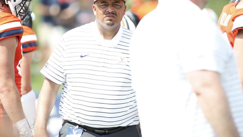 Sep 3, 2022; Charlottesville, Virginia, USA; Virginia Cavaliers head coach Tony Elliott looks on from the sidelines during the second half at Scott Stadium. Mandatory Credit: Amber Searls-USA TODAY Sports