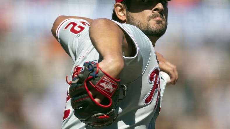 Sep 3, 2022; San Francisco, California, USA; Philadelphia Phillies pitcher Brad Hand (52) delivers a pitch against the San Francisco Giants during the sixth inning at Oracle Park. Mandatory Credit: D. Ross Cameron-USA TODAY Sports
