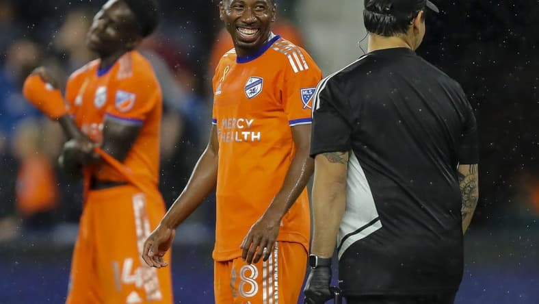 Sep 3, 2022; Cincinnati, Ohio, USA; FC Cincinnati defender Ray Gaddis (28) reacts after the victory over Charlotte FC at TQL Stadium. Mandatory Credit: Katie Stratman-USA TODAY Sports