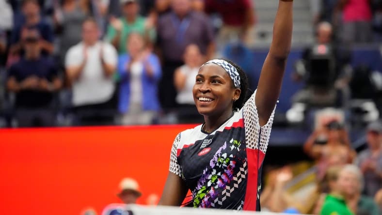 Sept 4, 2022; Flushing, NY, USA;  Coco Gauff of the USA after beating Shuai Zhang of China on day seven of the 2022 U.S. Open tennis tournament at USTA Billie Jean King National Tennis Center. Mandatory Credit: Robert Deutsch-USA TODAY Sports