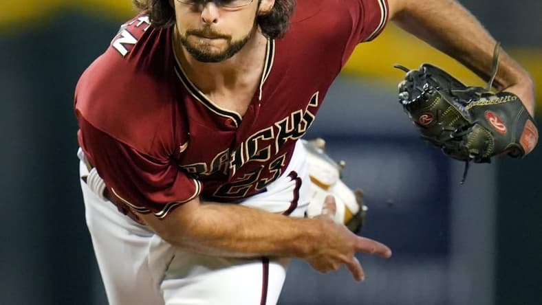 Sep 4, 2022; Phoenix, AZ, USA; Arizona Diamondbacks' Zac Gallen pitches against the Milwaukee Brewers at Chase Field. Mandatory Credit: Joe Rondone-Arizona Republic

Mlb Brewers At D Backs