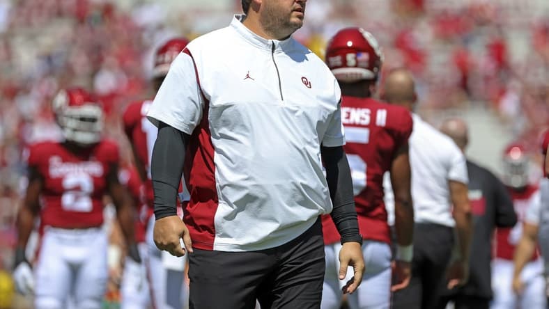 Sep 3, 2022; Norman, Oklahoma, USA; Oklahoma Sooners offensive coordinator Jeff Lebby before the game against the UTEP Miners at Gaylord Family-Oklahoma Memorial Stadium. Mandatory Credit: Kevin Jairaj-USA TODAY Sports