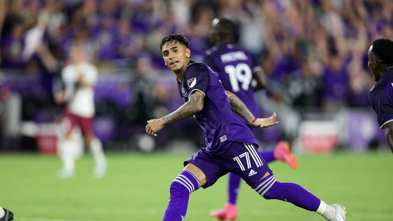 Sep 7, 2022; Orlando, Florida, US;   Orlando City forward Facundo Torres (17) reacts after scoring a goal against Sacramento Republic in the second half during the US Open Cup Final at Exploria Stadium. Mandatory Credit: Nathan Ray Seebeck-USA TODAY Sports