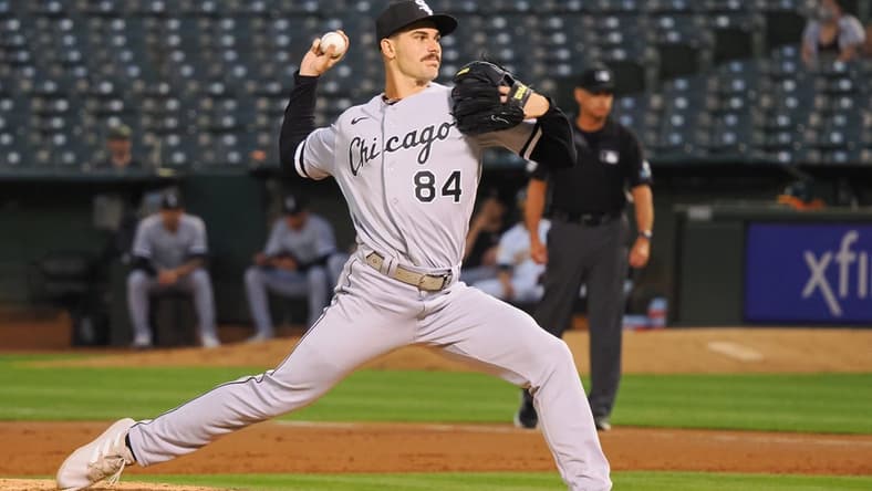 Sep 8, 2022; Oakland, California, USA; Chicago White Sox starting pitcher Dylan Cease (84) throws a pitch against the Oakland Athletics during the second inning at RingCentral Coliseum. Mandatory Credit: Kelley L Cox-USA TODAY Sports