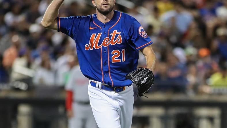 Sep 3, 2022; New York City, New York, USA;  New York Mets starting pitcher Max Scherzer (21) at Citi Field. Mandatory Credit: Wendell Cruz-USA TODAY Sports