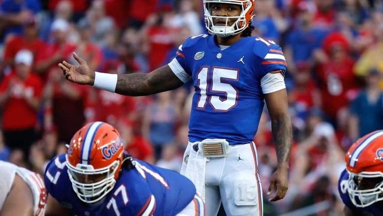 Sep 3, 2022; Gainesville, Florida, USA; Florida Gators quarterback Anthony Richardson (15) during the first quarter at Steve Spurrier-Florida Field. Mandatory Credit: Kim Klement-USA TODAY Sports