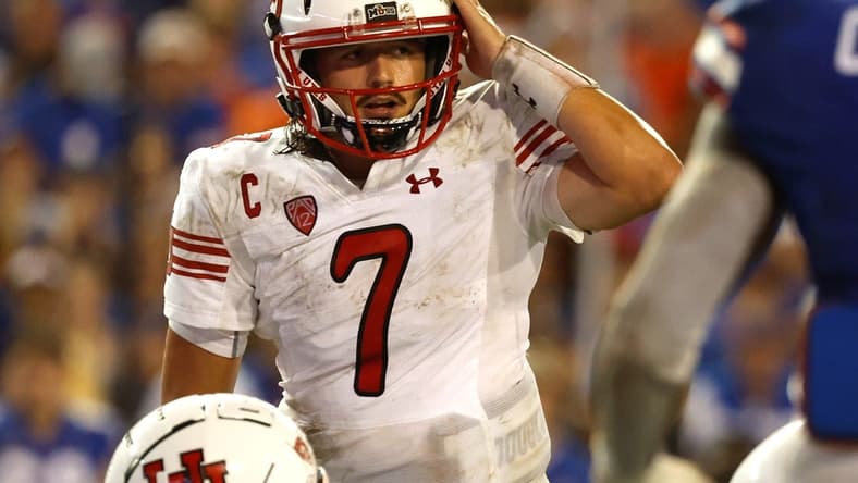 Sep 3, 2022; Gainesville, Florida, USA; Utah Utes quarterback Cameron Rising (7) against the Florida Gators during the second half at Steve Spurrier-Florida Field. Mandatory Credit: Kim Klement-USA TODAY Sports