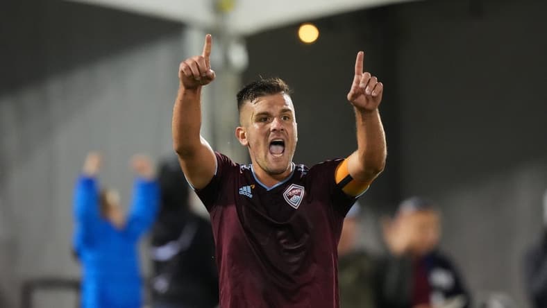 Sep 10, 2022; Commerce City, Colorado, USA; Colorado Rapids forward Diego Rubio (11) celebrates his penalty kick goal in the first half against the Vancouver Whitecaps FC at Dick's Sporting Goods Park. Mandatory Credit: Ron Chenoy-USA TODAY Sports