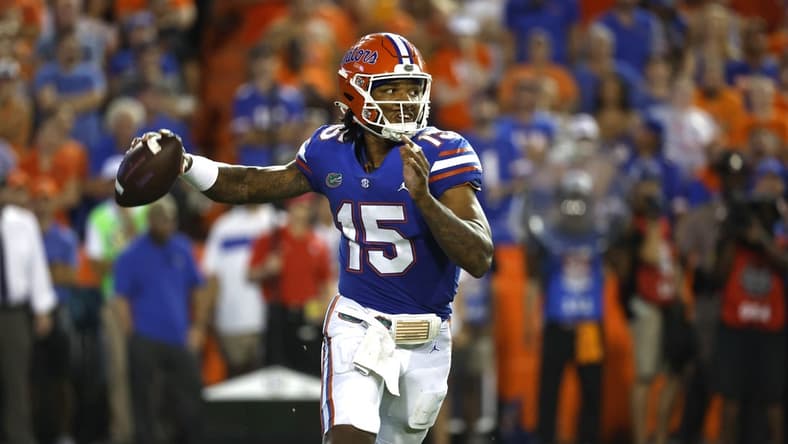 Sep 10, 2022; Gainesville, Florida, USA; Florida Gators quarterback Anthony Richardson (15) throws the ball against the Kentucky Wildcats during the second half at Ben Hill Griffin Stadium. Mandatory Credit: Kim Klement-USA TODAY Sports