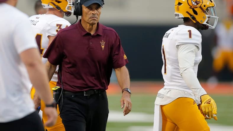 Arizona State coach Herm Edwards during a college football game between the Oklahoma State Cowboys (OSU) and the Arizona State Sun Devils at Boone Pickens Stadium in Stillwater, Okla., Saturday, Sept. 10, 2022. Oklahoma State won 34-17
Osu Vs Asu