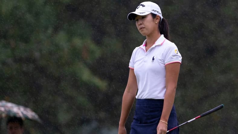 Andrea Lee reacts to her putt on hole one of the Kendale Course during the final round of the Kroger Queen City Championship presented by P&G at the Kenwood Country Club in Madeira on Sunday, Sept. 11, 2022.

Lpga Queen City Championship 0154